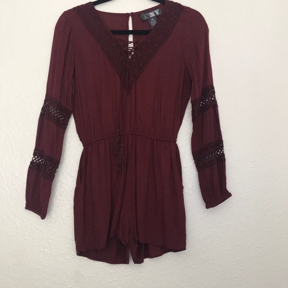 burgundy lace up romper